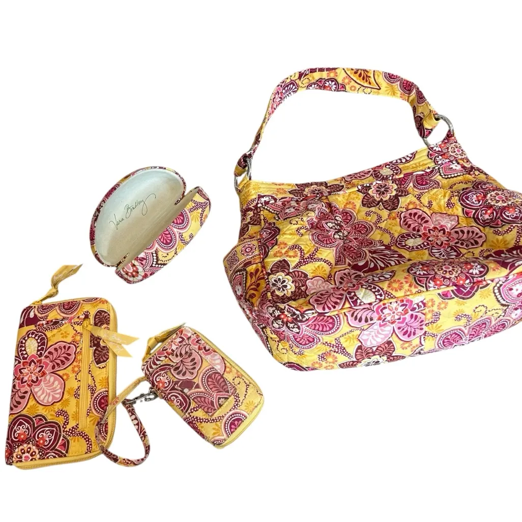 Bail Gold & Pink Floral Design Vera Bradley Set Purse Tote Bag Wallet Wristlet! - Image 2