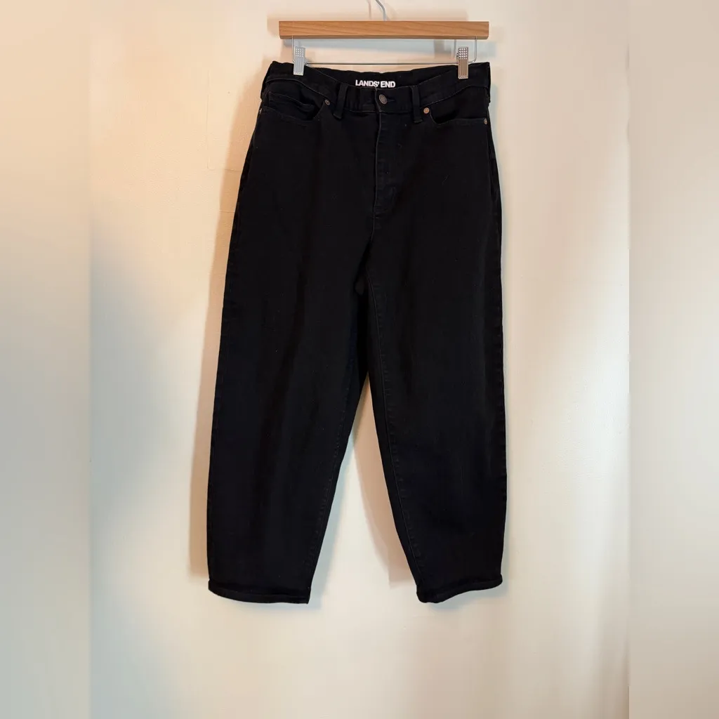 Lands’ End Women's Denim High Rise Barrel Leg Ankle Jeans Black Size 10 - Image 4