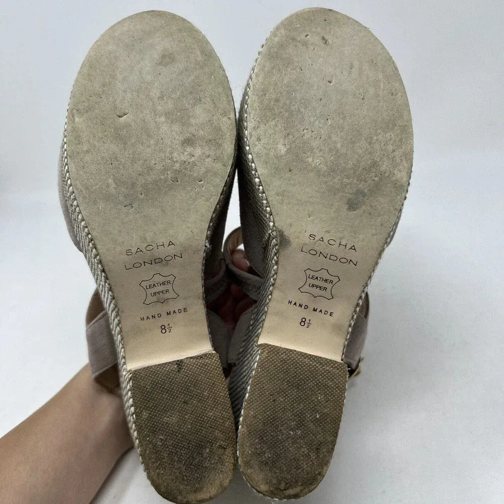 Sacha‎ London Suede Leather Beige Wedge Platform Shoes Sandals Women’s Size 8.5 Tan - Image 11