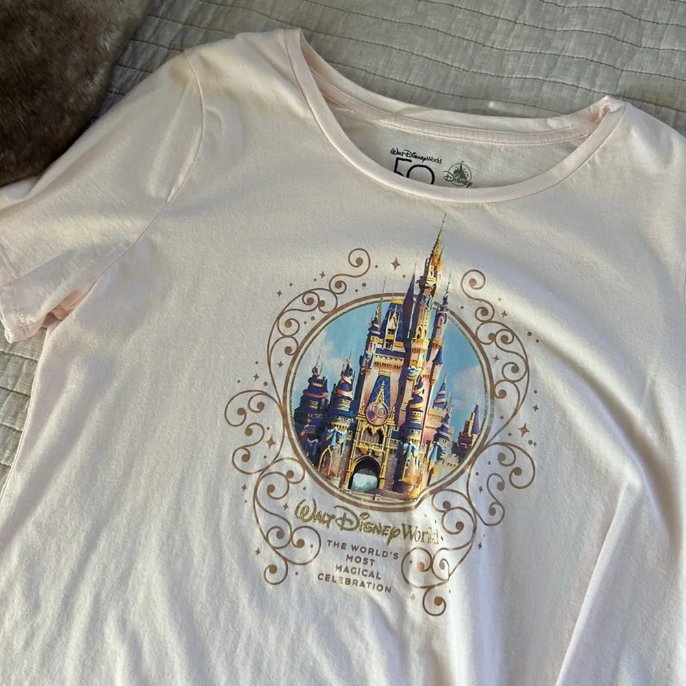 Disney 50th anniversary baby pink woman graphic tee shirt top cotton L - Image 2