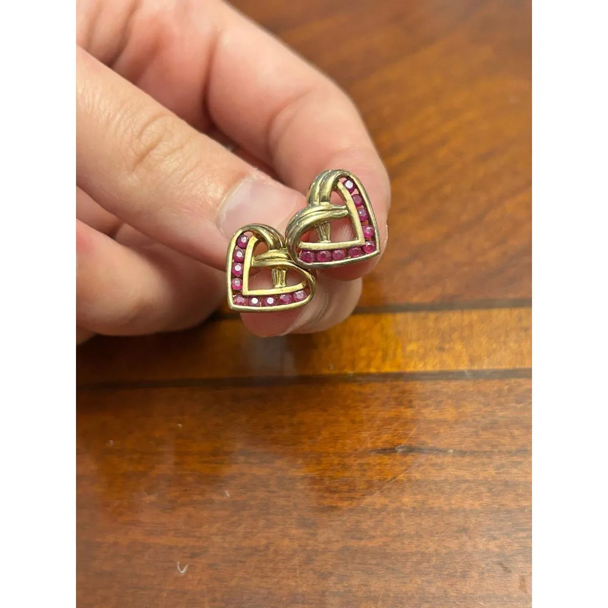 Earrings heart pink no cap i32 3.59g gold tone 925 sterling silver - Image 2
