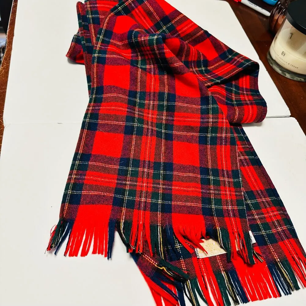 Vintage Pendleton Women's Red Black Checkered Plaid Fringe End Long Scarf - Image 11