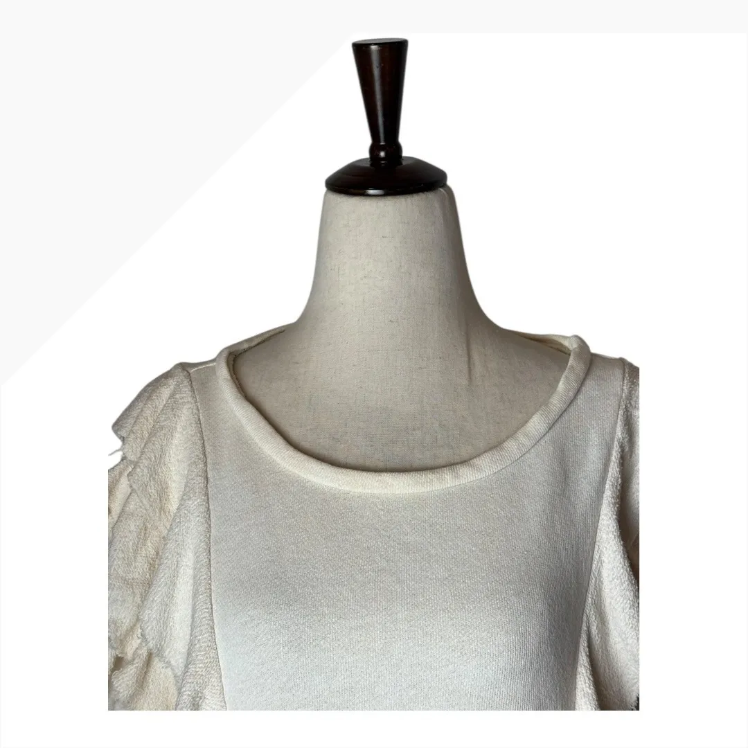 LoveShackFancy Sweatshirt Women Small Beige Melanie‎ Ruffle Detail Cropped Boho - Image 4
