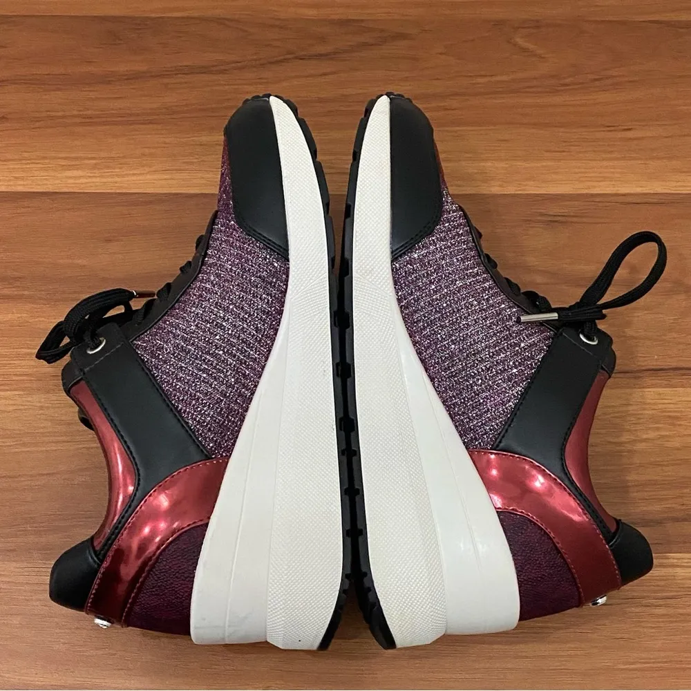 MICHAEL Michael Kors Georgie Trainer Wedge Sneakers Glitter Black/Red Size 7.5M - Image 5