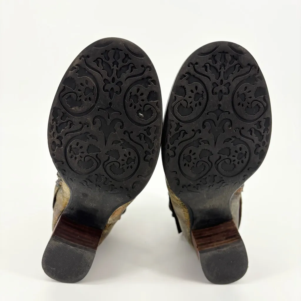 L'Artiste Spring Step Shazzam New Camel Hand Painted Leather Ankle Boots Size 7 Green - Image 7