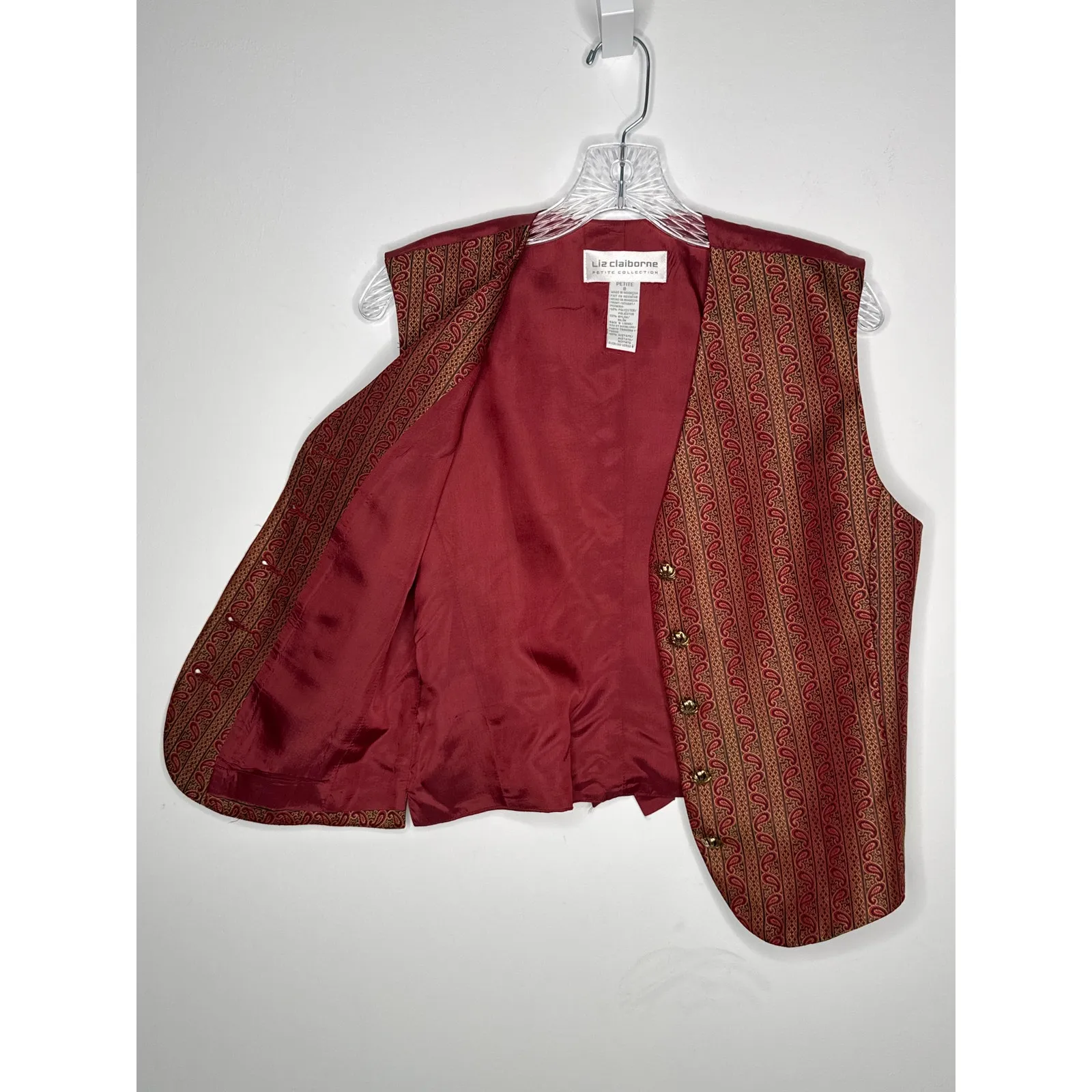 Vintage Liz Claiborne Petite Paisley Tapestry Vest Size 8 Button Front preppy - Image 15