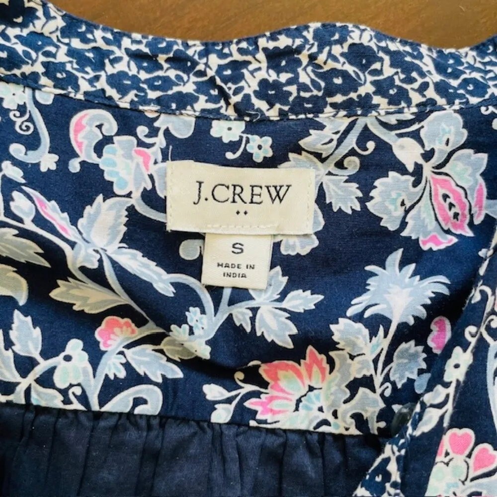 J. Crew Factory Mixed Floral Tiered Cotton Block Print Mini Dress Small Pink - Image 7