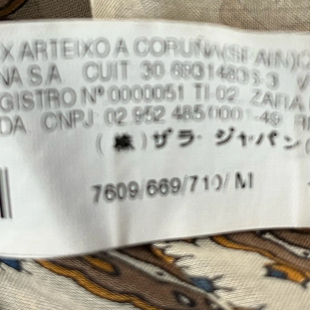 Zara Sheer Silk Button Down Scarf Blouse Cream Brown Size Medium - Image 6