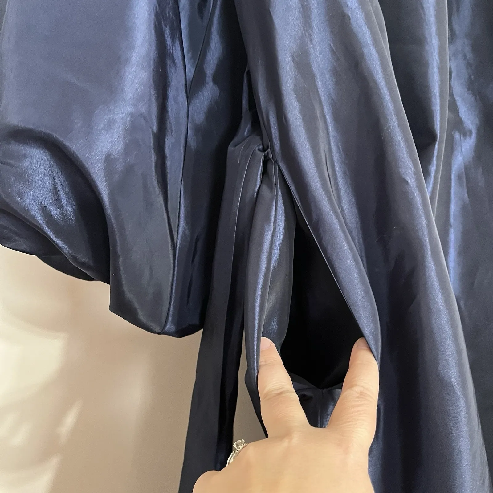 Vintage 80's ic Collection Puff Sleeve Wrap Dress Ruffle Hem Size Small Blue - Image 14