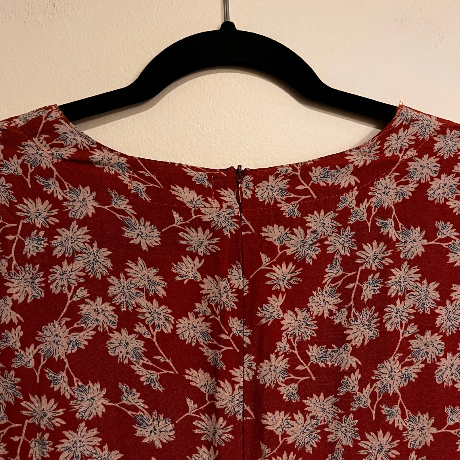 Natural Life Maxi Dress V-Neck Short Sleeve Rust Red Blue Floral Size Small Boho - Image 6