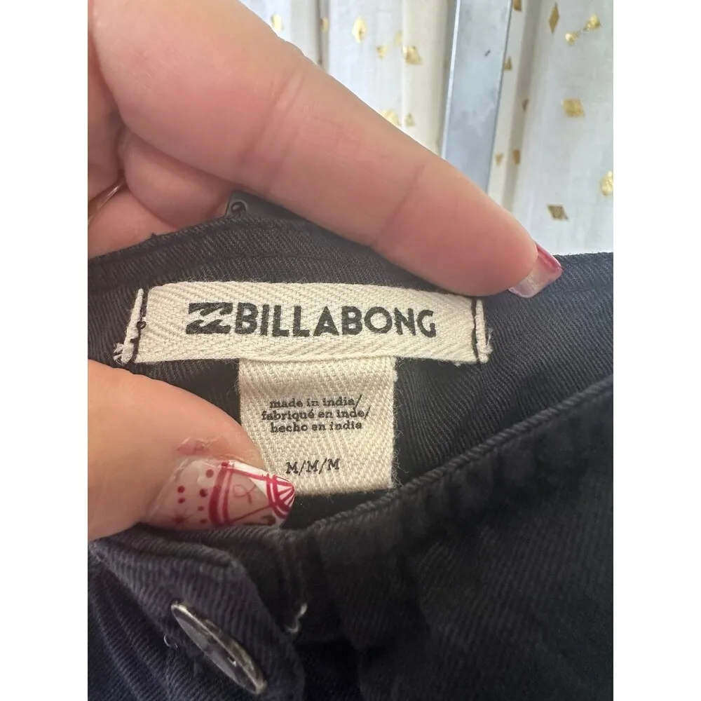 Billabong Ruffled Square Neckline Button Front Self Tie Belt Pockets Jumpsuit M - Image 9