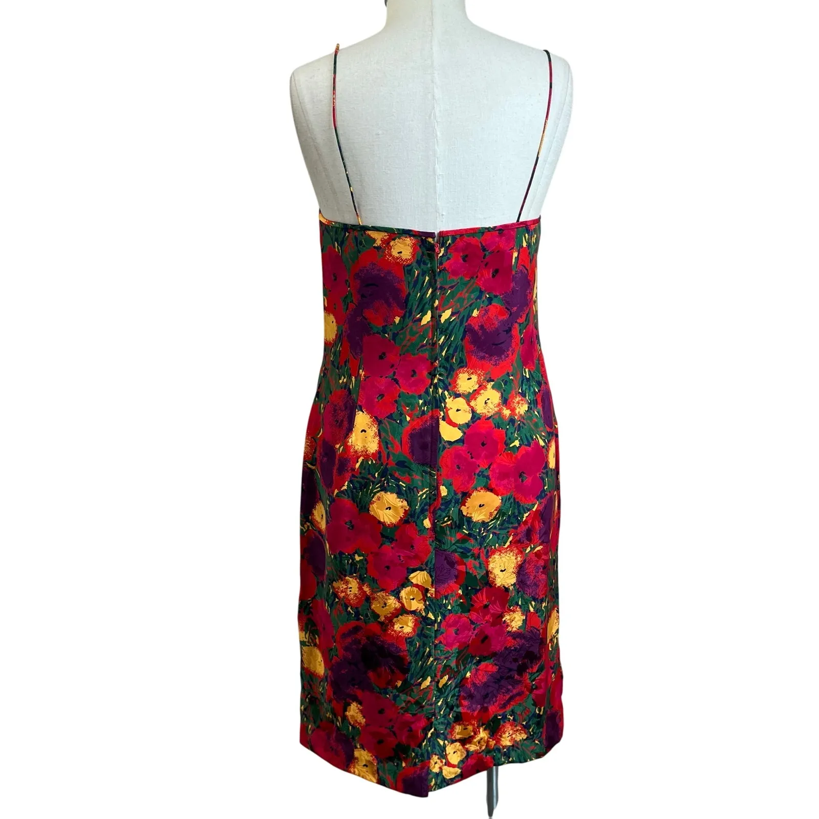 St Gillian 100% Silk Floral Slip Dress Women’s 12 Midi Bright Pink Yellow Red - Image 3
