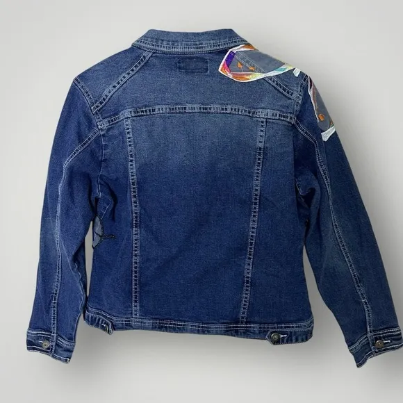 Vintage Y2K Embroidered Butterfly Denim‎ Jacket Size Large Blue - Image 9