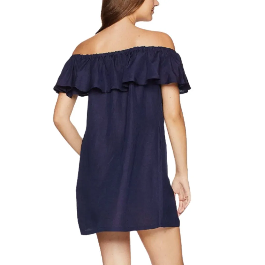 Oversize Linen Off The Shoulder Ruffle Pocket Mini Dress XXS - Image 6