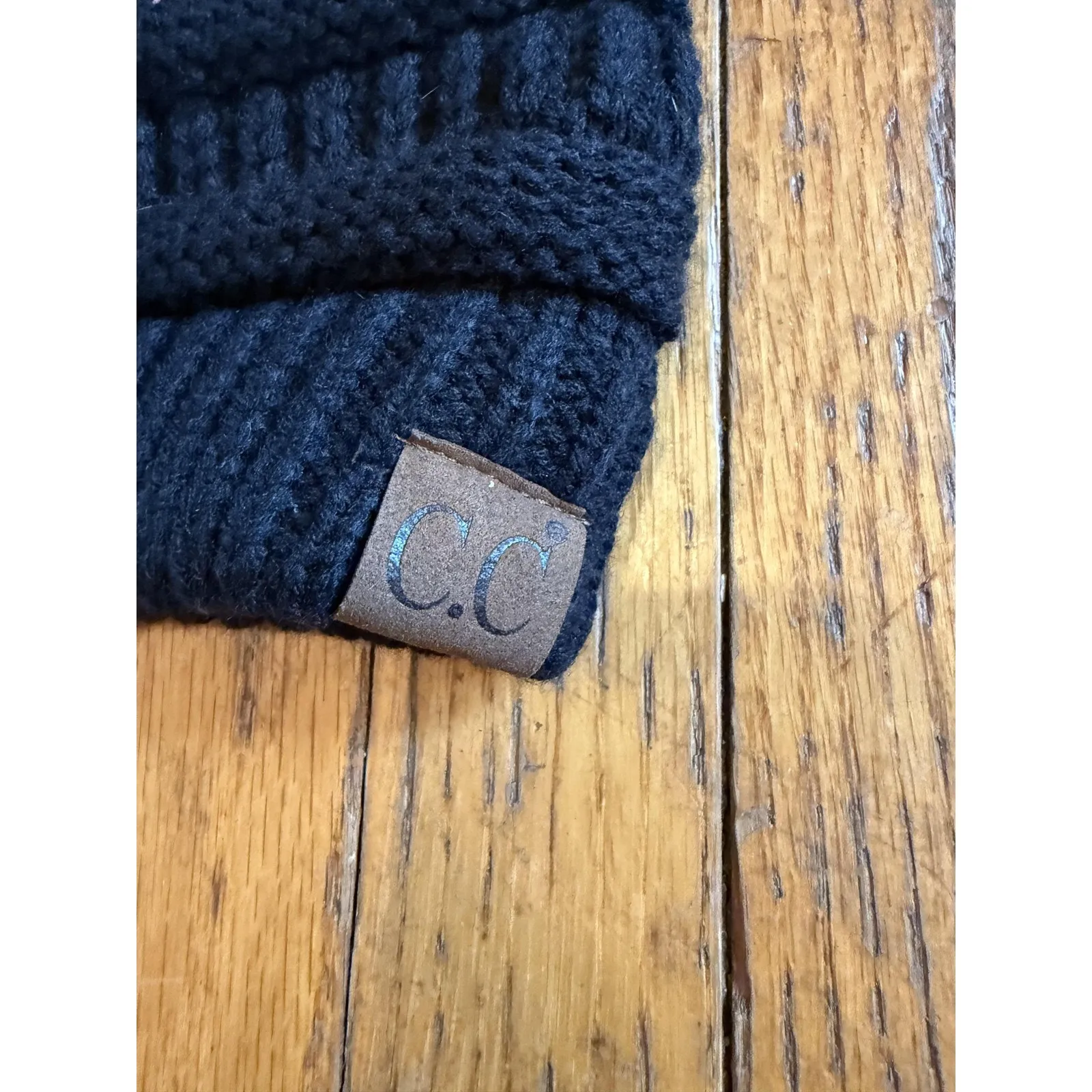 C.C Hat Beanie Black Pom Pom Knit Ribbed Chunky Winter Warm Slouchy Mens - Image 2