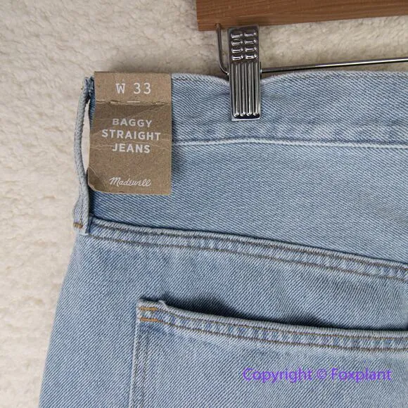 NEW Madewell Baggy Straight Jeans in Berteau‎ Wash, 33 - Image 12