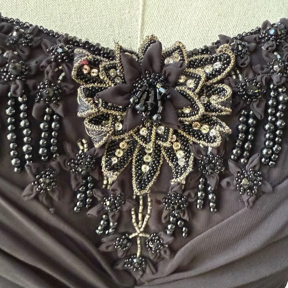 NWT Theia Strapless Accordion Pleat Embellished Dress Black $1300 2 - Image 4