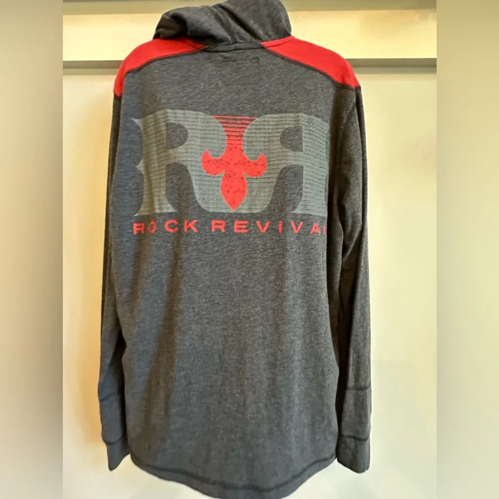 Rock Revival Logo Black and Red pullover 3 button hoodie size Medium - Image 6