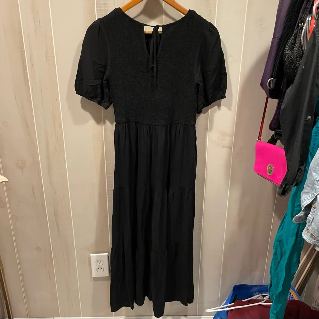 Cute black puff sleeve smocked bodice tiered maxi dress whimsigoth boho flowy Size M - Image 2