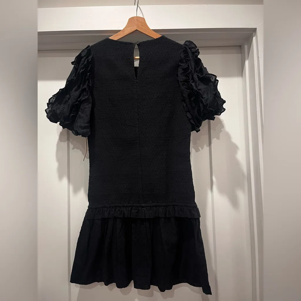 NWT Cleobella Colette Black Organic Cotton Smocked Puff Sleeve Mini Dress Med - Image 15