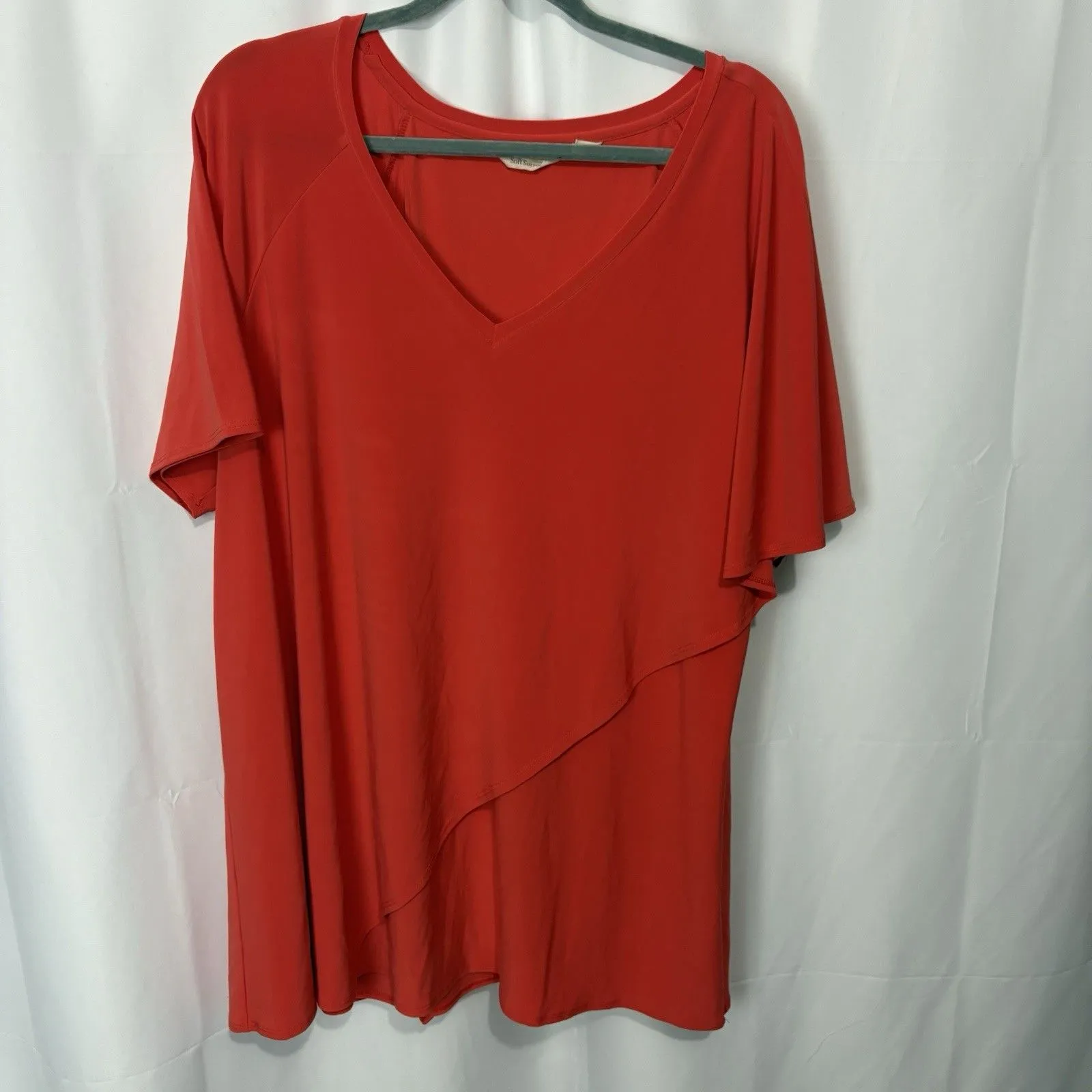 Soft Surroundings Madeline Tunic 1X Poppy Red Cape Layer Sleeve Knit Top Stretch - Image 2