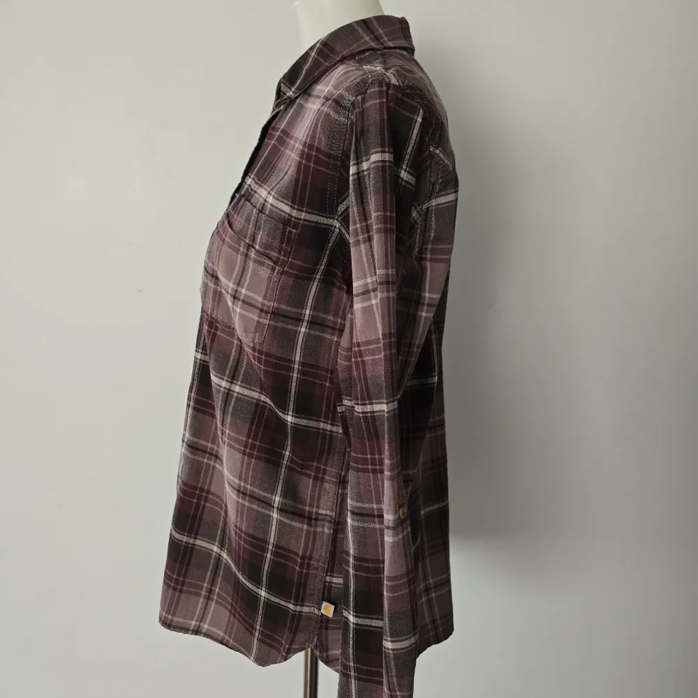 Carhartt Fairview Purple Plaid Roll Tab Button Down Size Medium - Image 3