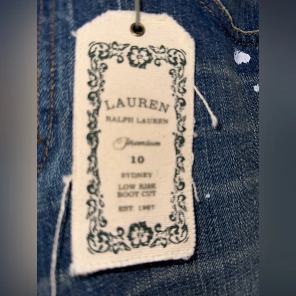 NWT Lauren‎ Ralph Lauren Sydney Low Rise Boot Cut Paint Splatter Jeans 10 - Image 4