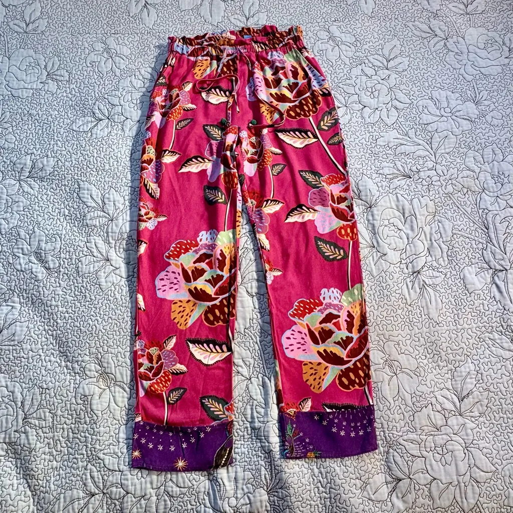 Farm Rio  Violetta Floral Cropped Drawstring Pull On Trousers  **Flawed ~ XS 💛 - Image 15