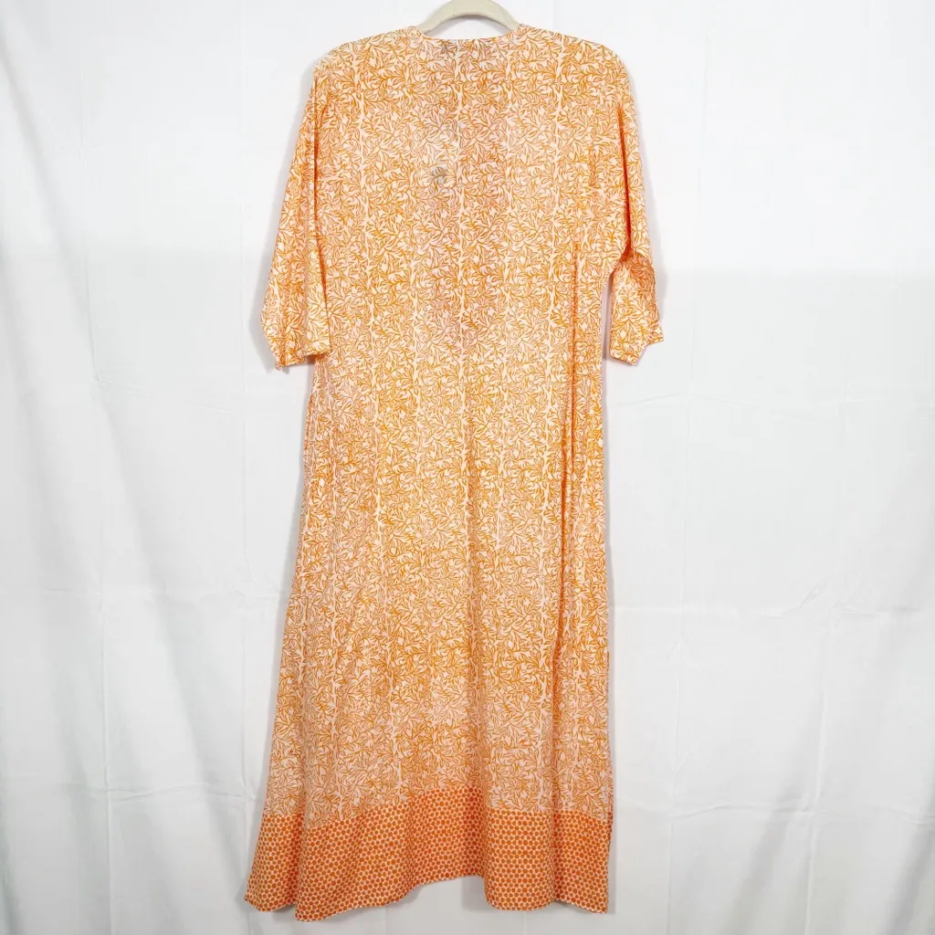 Ro’s Garden Embroidered Kurta Long Kurta Midi Maxi Dress Badami Orange Cotton - Image 4