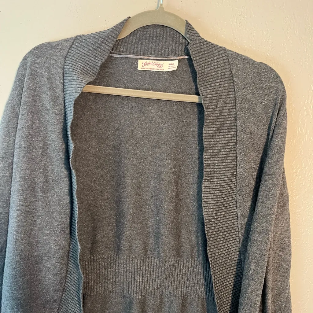 Faded Glory Gray Shawl Collar Cardigan Sweater Top Long Sleeve SZ S Casual - Image 3