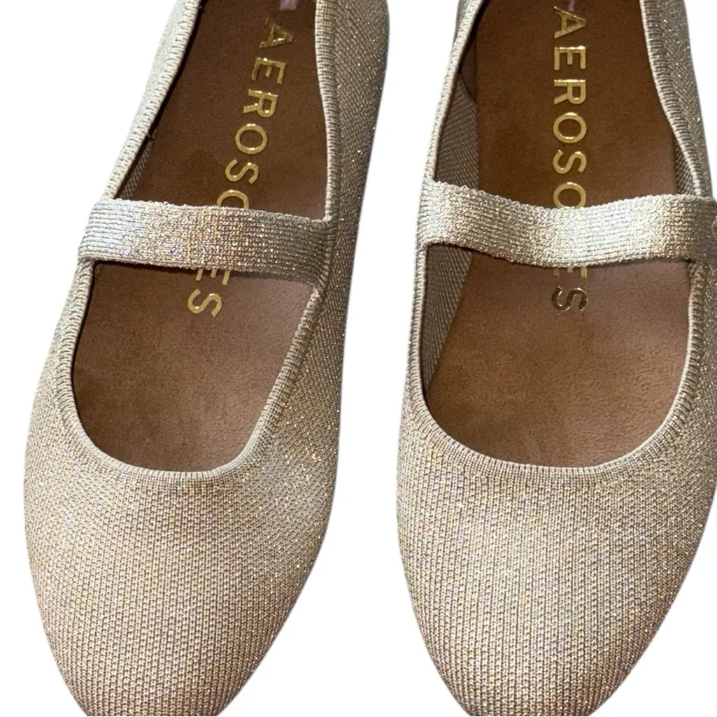 NWT Aerosols Comfortable Women's Mary Jane Flats in Gold Metallic Knit Fabric - Image 5