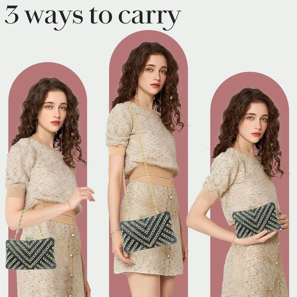 ⚡Women's Black Evening Sparkly Shoulder Crystal Clutch Bridal Party Wedding Bag - Image 3