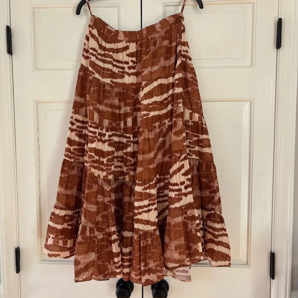 Ulla Johnson Aisa Silk Taffeta Tiered Midi Skirt Fawn Size 2 Ikat Animal Print‎ - Image 14