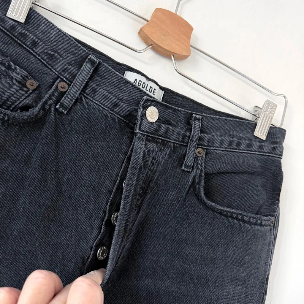 AGOLDE Riley High Rise Straight Crop in Contraband Black Distressed Size 27 - Image 6