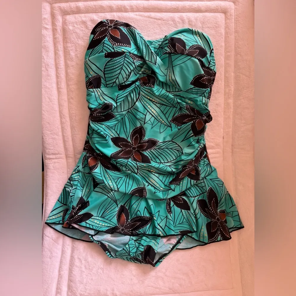 CEEB Womans 14 One Piece Swimsuit MissingRemovable Straps Teal & Purple Pattern Blue - Image 3