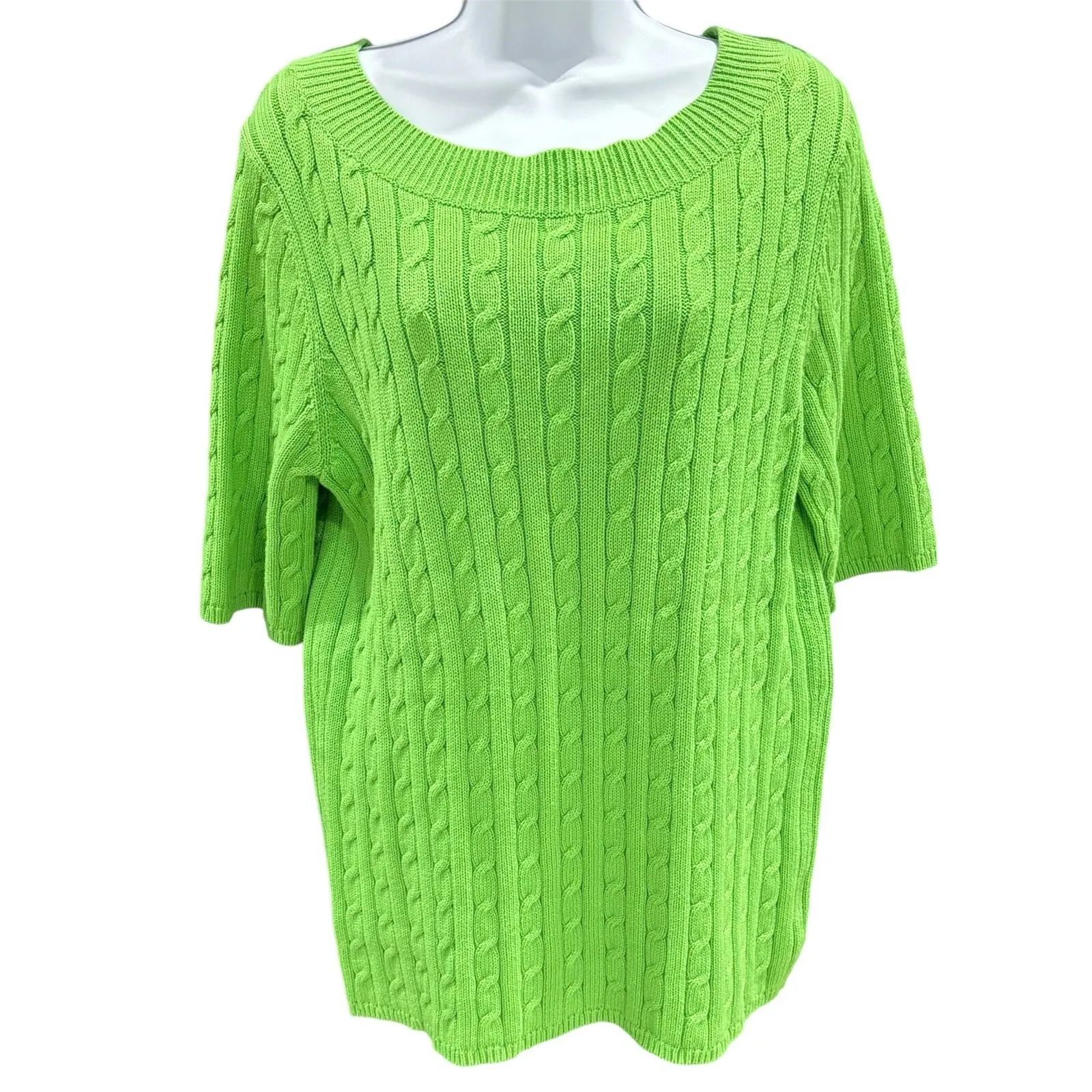 Talbots Lime‎ Green Short Sleeve Cable Knit Sweater Women's Size Large - Image 2