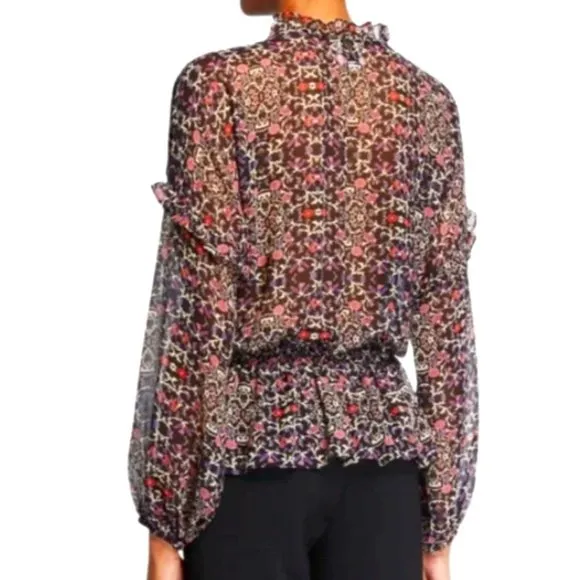 Misa Los Angeles Vera Floral Long-Sleeve Ruffle Blouse Black Size Small - Image 3