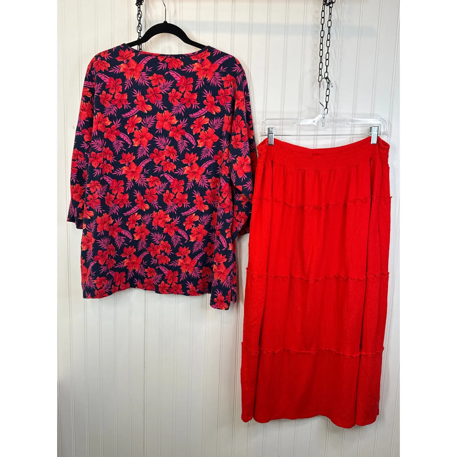 Lands’ End Tropical Hawaiian Floral Blouse & Scoop Red Skirt Bundle Size 1X - Image 2