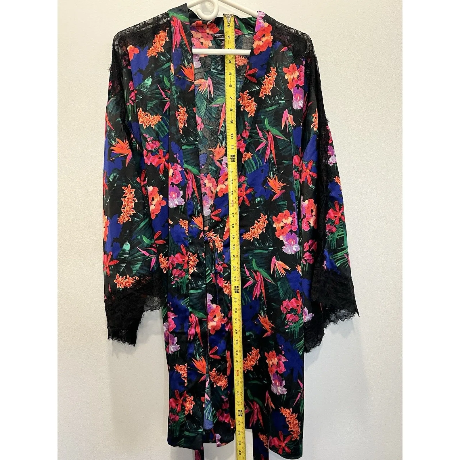 Victoria Secret Robe XL XXL Black Tropical Kimono Lace Trim Luxe Collection VS - Image 9