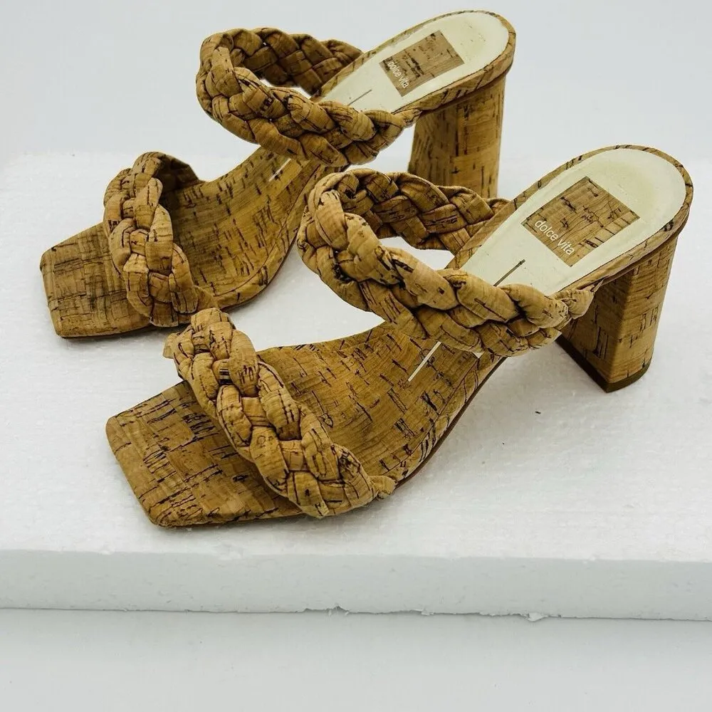 Dolce Vita Paily Slide Sandals Cork Brown Womens Sz 6.5 Braided 3" Block Heels - Image 5