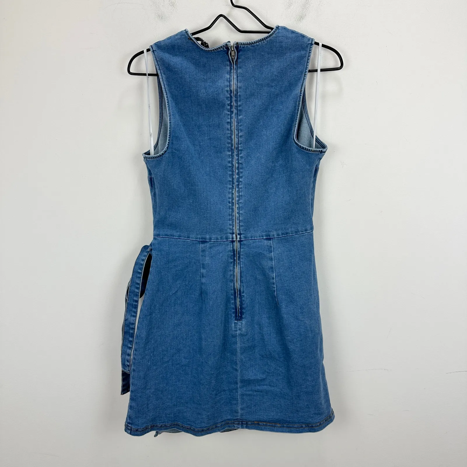 Lulus Albena Medium Wash Denim Sleeveless Mini Wrap Dress Blue Casual Large - Image 6