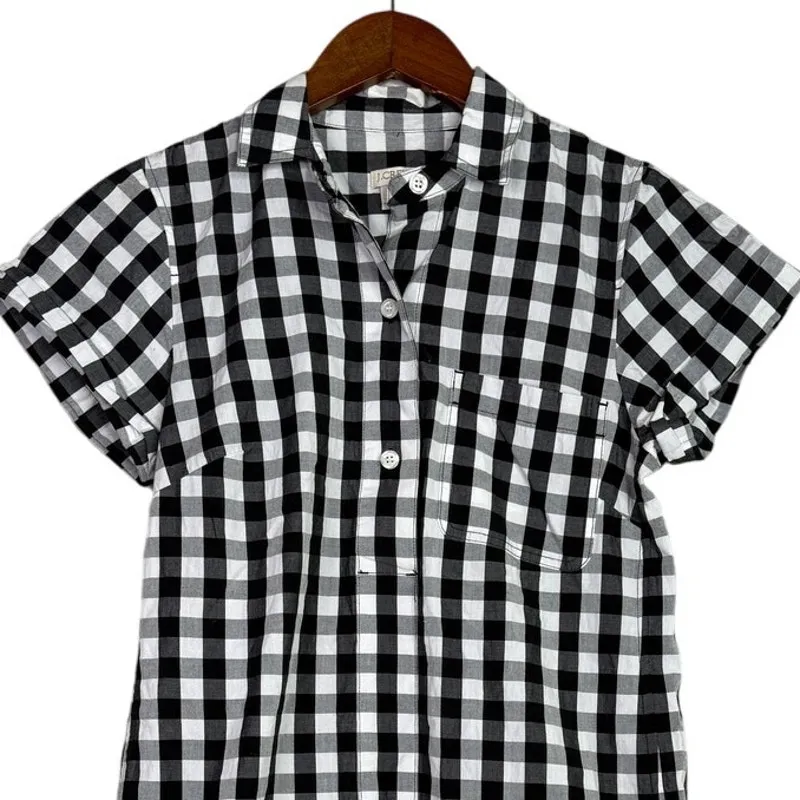 J. Crew Classic Casual Checkered Short Sleeve Shirt Mini Dress XS Black White - Image 3