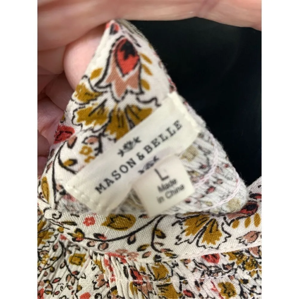 Mason & Belle Women's Boho Rayon Floral Peasant Top Blouse Multicolor Size Large - Image 6