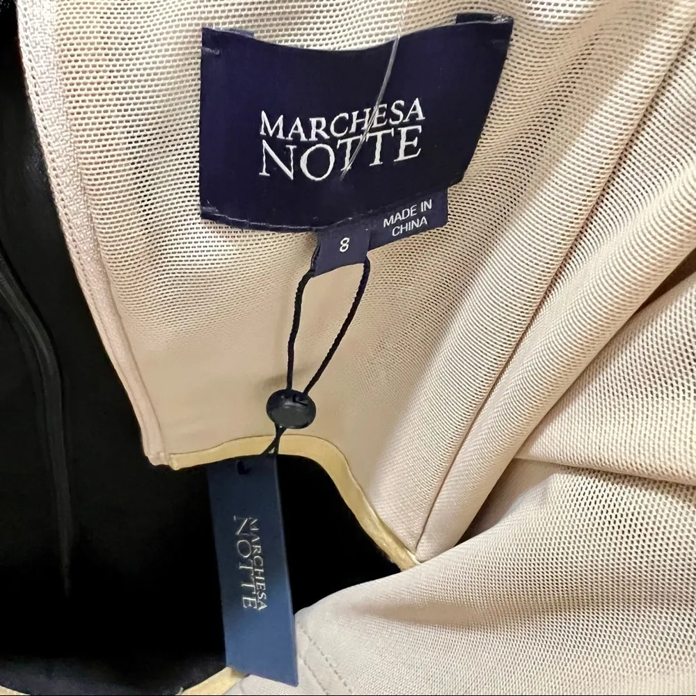 MARCHESA NOTTE Strapless Floral Tea Length Gown, Black, Size 8, NWT - Image 13