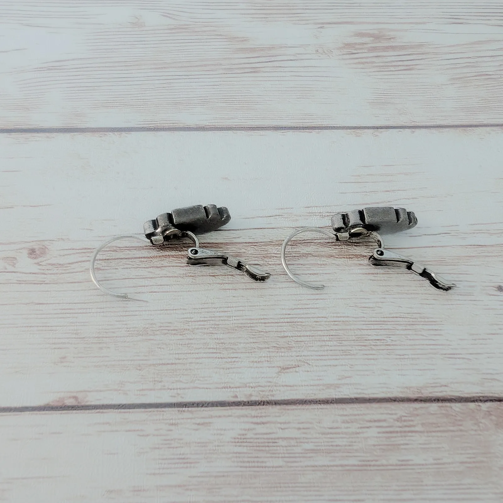 Dark Silver Tone & Blue Gems Dangle Earrings - Image 4