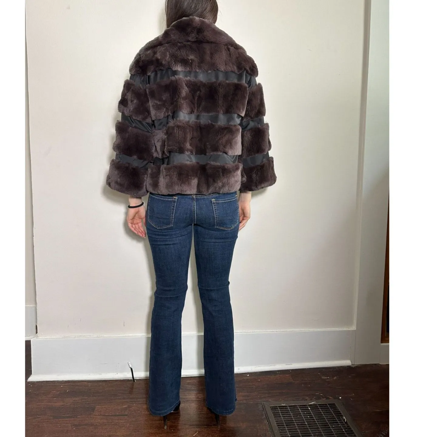 Diane Von Furstenberg Rex Rabbit Jacket Size S Brown - Image 4