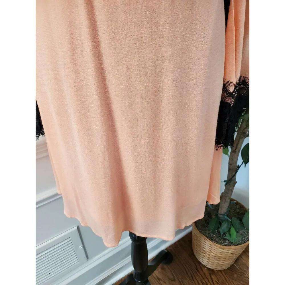 Love Fast Live Hard Women Peach Rayon Long Sleeve Round Neck Knee Length Dress S - Image 4