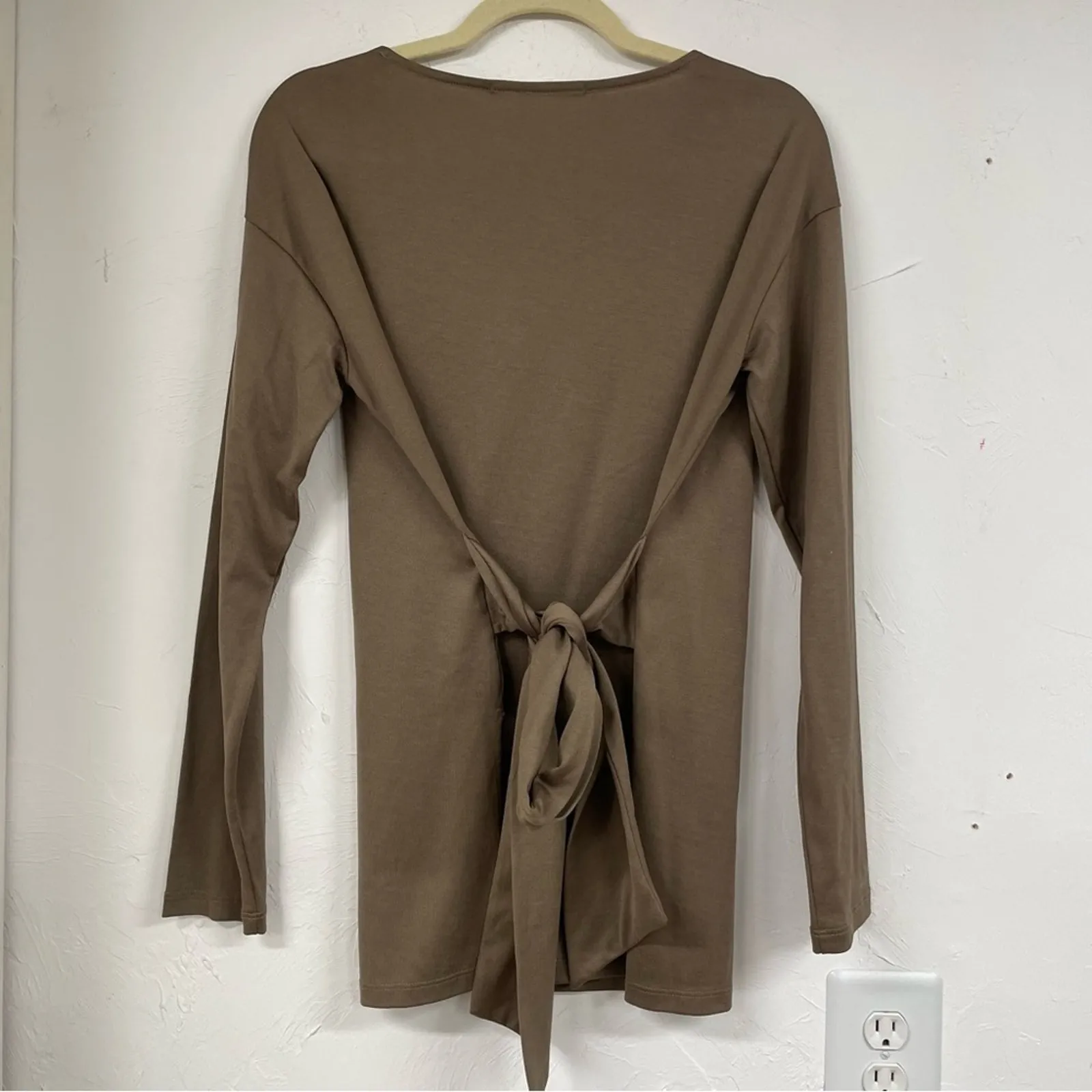 Peruvian Connection Brown Long Sleeve Blouse Women’s M Tie Waist Lagenlook Top - Image 3