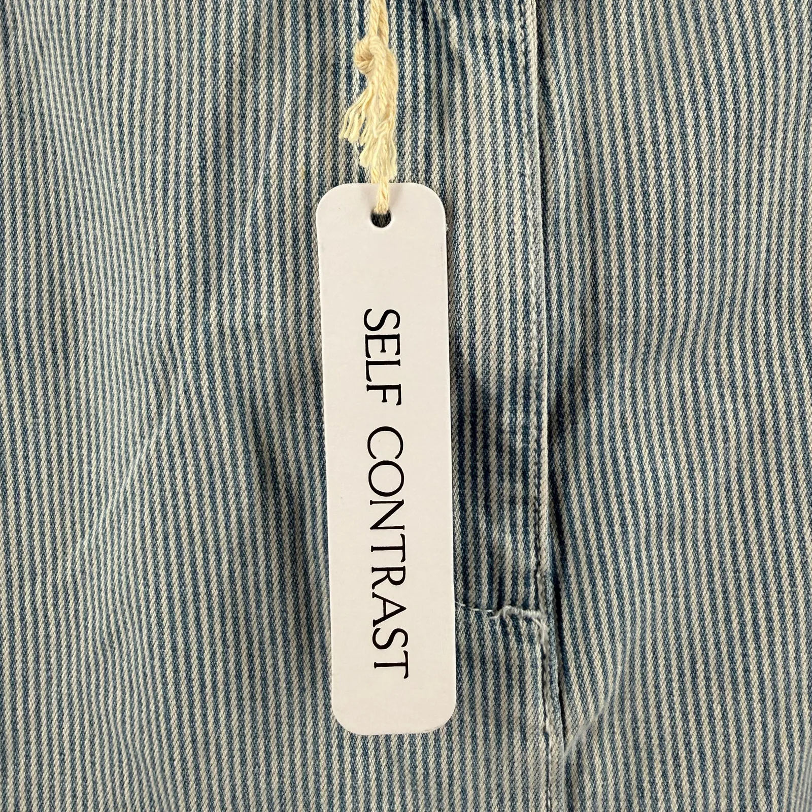 Self Contrast Eliana Skirt Women's Medium Denim Pin Stripe Midi Slit Cotton NWT Blue - Image 5