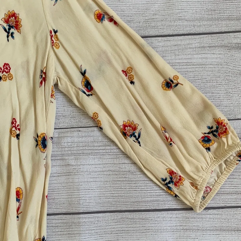 Blue Rain Peasant Boho Crochet Floral Faux Wrap Blouse Top - Image 5